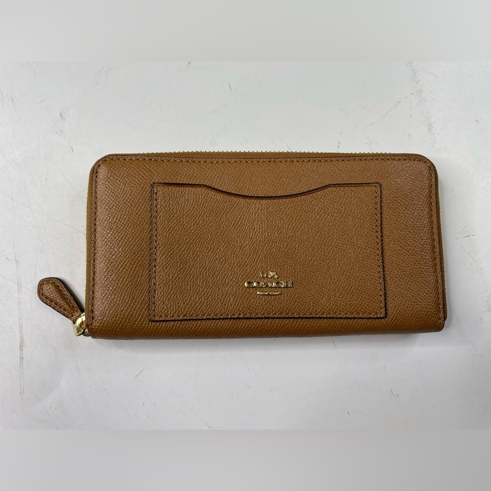 Coach Wallet zip around pebbled leather accordion brown/tan gold hardware